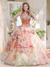 Fashionable Beaded and Bubble Quinceanera Dress in Peach and WhiteSJQDDT704002FOR