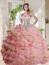 Fashionable Visible Boning Beaded Pink Sweet 16 Dress in OrganzaSJQDDT723002FOR