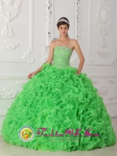For 2013 Beautiful Wholesale Green Quinceanera Dress Strapless Organza With Beading Ball Gown In San Sebastian Venezuela Style QDZY257FOR