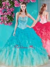 Lovely Arrivals Visible Boning Beaded Quinceanera Dress in White and Blue SJQDDT679002FOR