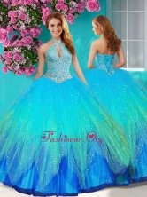 Lovely Halter Top Rainbow Quinceanera Dress with Beading and Appliques SJQDDT613002FOR