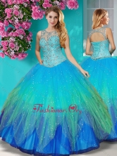 Lovely See Through Beaded Scoop Quinceanera Dress in Multi Color SJQDDT606002FOR