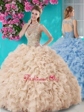 Lovely See Through Beaded Scoop Quinceanera Gown in Champagne SJQDDT647002FOR