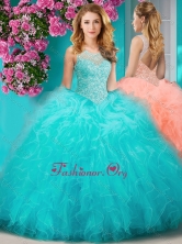 Lovely See Through Beaded Scoop Sweet 16 Dress with Ruffles SJQDDT624002FOR