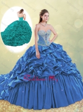 Lovely Taffeta Blue Quinceanera Dress with Beading and Bubbles SJQDDT494002FOR
