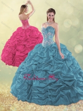 Lovely Taffeta Teal Quinceanera Dress with Beading and Bubbles SJQDDT499002FOR