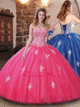 Lovely Tulle Beaded and Applique Quinceanera Dress in Hot Pink XFQD1045FOR