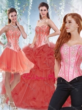 Popular Beaded Bodice and Ruffled Detachable Quinceanera Gowns in Coral Red SJQDDT533002BFOR