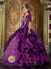 Short Sleeves and Embroidery For 2013 Quinceanera Dress With Wholesale Purple Pick-ups In El Pauji Venezuela Style QDZY258FOR 