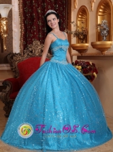 Spaghetti Straps Wholesale Sequin And Beading Decorate Popular Teal Quinceanera Dress  For 2013 In Maripa Venezuela Style QDZY715FOR