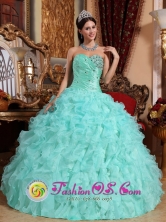 Sweetheart Wholesale Organza Beaded and Ruffles Apple Green Quinceanera Dress for Military Ball In Sarare Venezuela Style QDZY663FOR 