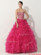 Visible Boning Hot Pink Quinceanera Gown with Beading and Ruffles THQD005FOR
