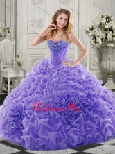 Wonderful Chapel Train Beaded and Ruffled Quinceanera Gown in Lavender SJQDDT516002-1FOR