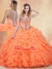 Beautiful Straps Orange Red Sweet 16 Dresses with Ruffles and Appliques SJQDDT420002FOR