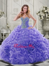 Best Puffy Skirt Beaded and Ruffled Lavender Sweet 16 Dress in Organza SJQDDT519002-1FOR