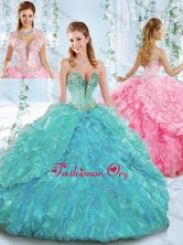 Deep V Neckline Detachable Quinceanera Dress with Beading and Ruffles SJQDDT545002FOR