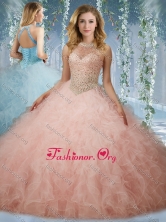 Elegant Beaded Bodice Baby Pink Quinceanera Dress with Halter Top SJQDDT526002FOR
