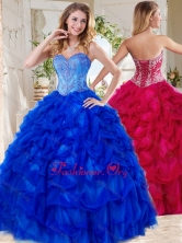 Exclusive Blue Big Puffy Quinceanera Gown with Beading and Pick UpsSJQDDT735002FOR