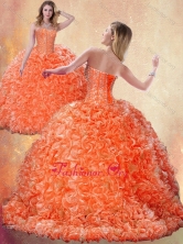 Fashionable Brush Train Orange Quinceanera Dresses with Beading and Ruffles SJQDDT401002FOR