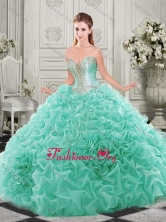 Latest Chapel Train Beaded and Ruffled Quinceanera Dress with Detachable Straps SJQDDT512002FOR