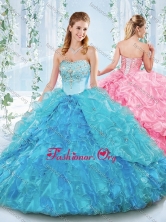 Latest Really Puffy Organza Lace Up Detachable Quinceanera Dress in Blue SJQDDT551002FOR