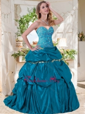 Lovely A Line Brush Train Taffeta Quinceanera Gown with Beading and BubblesSJQDDT733002FOR