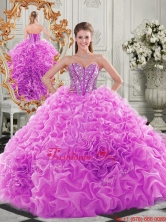 Lovely Puffy Skirt Beaded Bodice and Ruffled Quinceanera Dress in Fuchsia QDDTA121002FOR