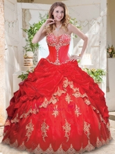 Luxurious Applique and Beaded Red Quinceanera Dress with See Through SweetheartSJQDDT711002FOR
