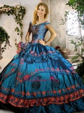 Off the Shoulder Teal Quinceanera Dresses with Beading and Appliques XFQD1058FOR