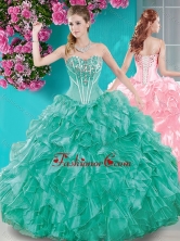 Puffy Skirt Ruffled and Beaded Quinceanera Dress in Turquoise SJQDDT666002FOR