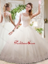 See Through Ball Gowns High Neck Lace Beaded Quinceanera Dress with Zipper Up SJQDDT690002FOR