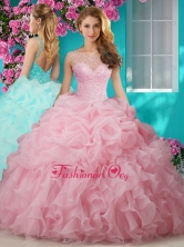 Simple  Beaded and Ruffled Big Puffy Quinceanera Gown with See Through Scoop SJQDDT625002FOR