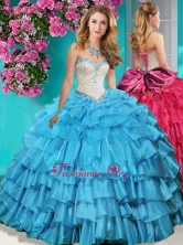Simple  Beaded and Ruffled Layers Quinceanera Dress with Brush Train SJQDDT649002FOR