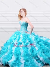 Simple Beadede and Ruffled Quinceanera Dresses in Aqua Blue and White XFQD995FOR