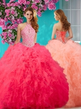 Simple  Beading and Ruffles Halter Top Quinceanera Dress with Puffy Skirt  SJQDDT633002FOR