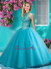 Simple  Big Puffy Halter Top Quinceanera Dress with Beading and Appliques SJQDDT619002FOR