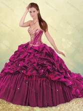 Simple Brush Train Quinceanera Dress with Beading and Bubbles SJQDDT502002FOR
