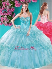Simple  Puffy Ruffled Turquoise Quinceanera Dresses with Beaded Bodice SJQDDT665002FOR