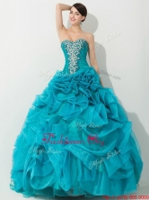 Simple Teal Quinceanera Dresses with Beading and Rolling Flowers THQD003FOR