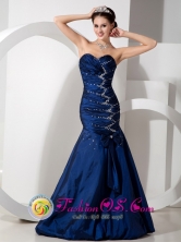 2013 Moyobamba Peru Spring Elegent Blue Mermaid Sweetheart Ruched Bodice Floor length Taffeta Beading and Ruch wholesale Prom Dress Style GNTB080820FOR