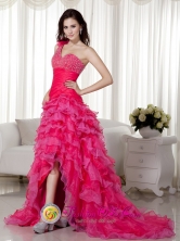 2013 Paita Peru Sexy Hot Pink A-line One Shoulder Brush Train Organza Beadin wholesale Evening Dress Style MLXN056FOR