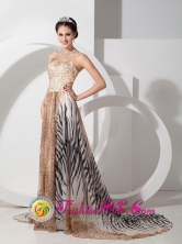 2013 Unique Empire Multi color Strapless Court Train Special leopard and zebra print Fabric Prom Dress INRiberalta Bolivia Wholesale Style AFE080801FOR 