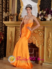 Customer Made Beautiful Orange Column  Sheath Sweetheart Floor-length Strapless Beading Taffeta Prom  Pageant Dress INTrinidad Bolivia Wholesale Style PDML021FOR 