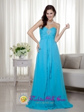 Customized Blue Chiffon Empire Prom Dress with Sweetheart Brush Train Beading  IN Oruro Bolivia Style LM004FOR 
