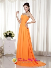 Guadalupe Peru Beading and Ruch Decorate  Brush Train Orange  Chiffon wholesale Prom Dress On holiday celebrations Style MLXN157FOR