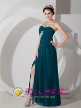 High Split One Shoulder Green Prom dress Floor-length Ruch and Appliques IN El Alto Bolivia Style JSY080805FOR