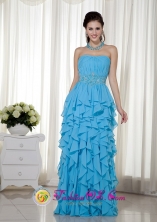 Huaraz Peru Summer Stylish Aqua Blue Empire Strapless Floor length Chiffon Beading wholesale Prom Dress Style MLXN045FOR