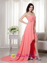 Imperial Peru Elegant Watermelon Empire Sweetheart High low Chiffon Beading and Ruch wholesale  Prom Dress for Graduation Style MLXN156FOR