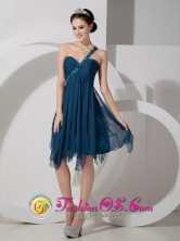 Navy Blue Chiffon Prom Dress Empire Beading and Ruch Knee-length One Shoulder IN Sucre Bolivia Style JSY080812FOR