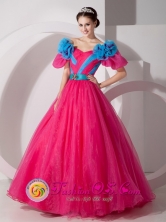 Pretty Quinceanera Dress  Off The Shoulder and Short Sleeves With Belt in Camiri Bolivia Style MLXNHY09FOR